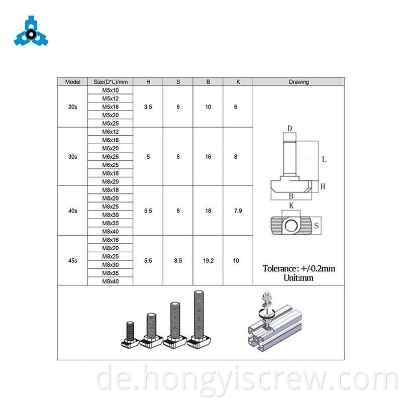 Edelstahl 316 Hammerschraube T -Kopfbolzen für Aluminiumprofil M6 M8 M5 Quadratkopf T Bolt